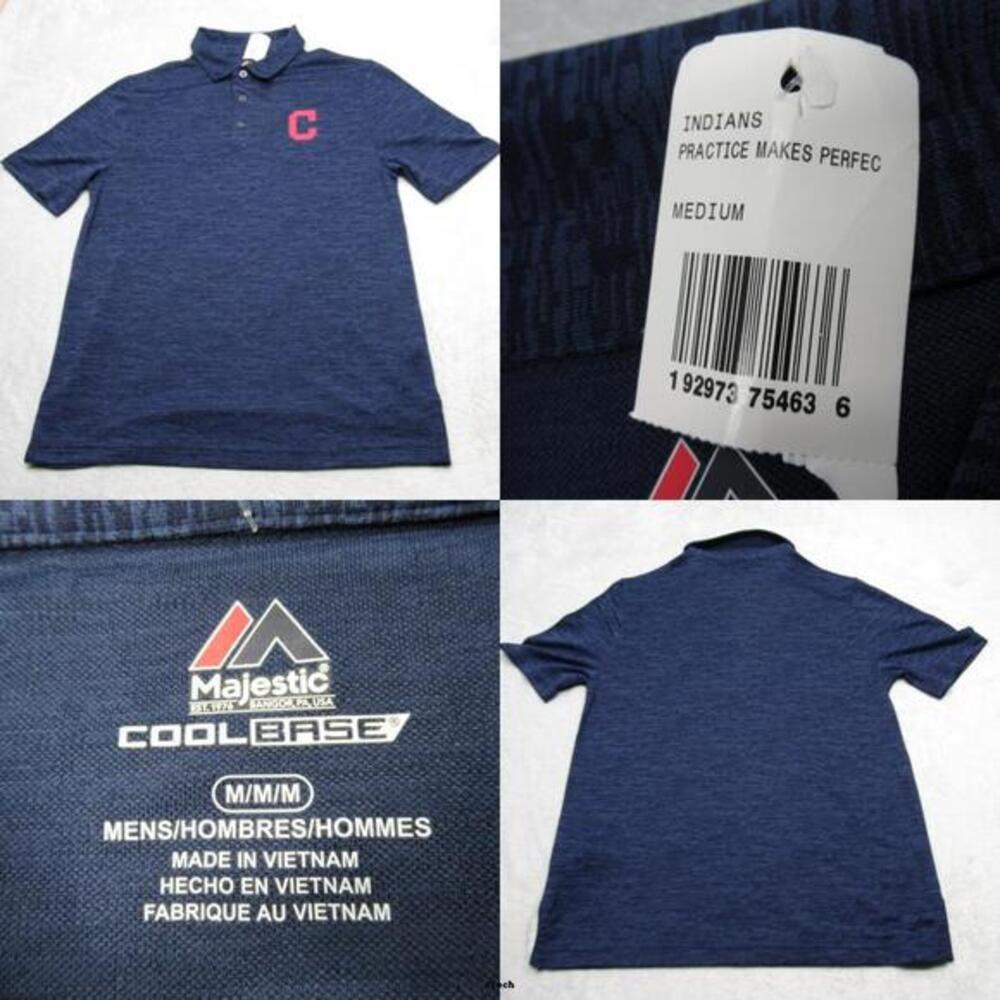 Cleveland Indians Polo Men Medium Majestic Cool Base Practice Makes‎ Perfect NEW